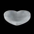 Polished heart-shaped white selenite crystal bowl with natural fibrous mineral texture - Heart Shape