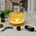 Natürliche Citrin-Kristall-Aromalampe mit Holzsockel und vertikaler Glas-Schüssel - Mit Leuchtsockel / Citrin Stil