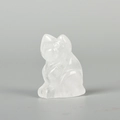 Polished transparent clear quartz crystal cat figurine in a sitting pose sculpture - White Crystal