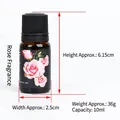 Detailed view of 10ml rose essential oil in a brown glass bottle with 6.15cm height dimensions - Rose Essential Oil