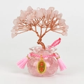 Árbol de la fortuna de cuarzo rosa en jarrón de vidrio con borla rosa decorativa - Cuarzo rosa