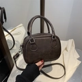 Dark brown retro bowling bag with lucky OHIO emu embossing and PU leather texture - No Pendant / Brown
