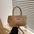Minimalist beige PU leather square handbag with dual handles and crossbody strap - Khaki