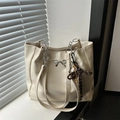 Off-white large capacity tote bag with silver bow detail and chain strap for women - Single Bag / White