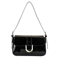 Borsa a spalla in pelle verniciata nera lucida con elegante fibbia a U dorata a ferro - Nero