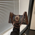Vintage leopard print shoulder bag with premium gold buckle and brown leather trim details - Black