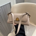 Elegant beige rectangular leather underarm bag with a golden semicircular metal buckle - Khaki