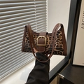 Brown leopard print shoulder bag with gold square buckle and leather straps - Brown