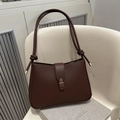 Minimalist dark brown underarm bag in matte synthetic leather with gold magnetic buckle - Brown