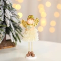 Deko-Weihnachtsengel mit goldenen Flügeln, cremefarbenem Fransenkleid und Holzstern-Dekor - Goldener Weihnachtsbaum Stehender Engel