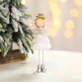 Détail d'une poupée ange de Noël faite main avec robe à franges blanches et étoile - Ange Debout Étoile à Cinq Branches Blanc