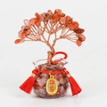 Árbol de la fortuna de citrino con hojas de ágata roja y base de vidrio para la riqueza - Ágata Roja del Sur
