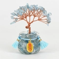 Árbol de dinero de cristal azul con base de bolsa de fortuna de vidrio y borla - Aguamarina