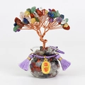 Árbol de la suerte con piedras preciosas, borla púrpura y base de vidrio transparente - Arcoíris