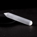 Single pointed natural white selenite crystal massage wand with silk luster finish - Round Pointed Massage Wand