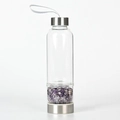 Portable crystal energy glass water bottle with amethyst stones and silver stainless lid - +3.50 / Amethyst