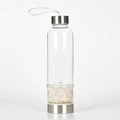 Portable glass water bottle with white crystal stones and silver stainless steel lid - +3.50 / White Crystal