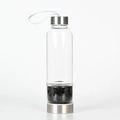 Glass energy water bottle with silver cap and black obsidian crystal stones - +3.50 / Obsidian