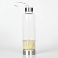 Botella de agua portátil de cristal con tapones de metal y piedras amarillas naturales - Citrino