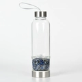 Botella de agua de vidrio con cristales de lapislázuli y base de acero inoxidable - Lapislázuli