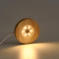 Socle rond en bois pour cristaux avec câble USB et 6 perles LED à lumière chaude - Blanc chaud / Rond / Petit