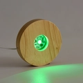 Round wooden LED base with green light and USB cable for crystal ball display - RGB / Round / Large