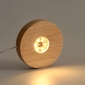 Round wooden LED lamp base with USB cable, warm light display for crystals - Warm White / Round / Large