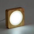 Square wooden LED light base with USB cable and circular glowing panel for crystal display - Warm White / Square / Standard
