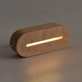 Oval wooden LED light base with warm yellow glow and USB cable for acrylic display - Warm White / Oval / Standard