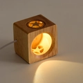 Square wooden night light base with star cutouts and warm LED light via USB cable - Warm White / Hollow Star / Standard