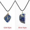 Lapis Lazuli wire wrapped pendant necklace in gold and silver finish options - Lapis Lazuli