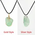 Wire-wrapped green raw crystal pendant necklace in gold and silver finish options - Green Fluorite