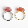 Adjustable wire-wrapped ring with raw natural pink crystal in gold and silver finish - Gold Style / Strawberry Quartz