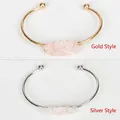 Handcrafted pink quartz stone open bracelets in elegant gold and silver tone finishes - Pink (Rose Quartz) - Gold