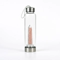 Portable glass water bottle with rose quartz crystals and durable metal base and cap - Rose Quartz