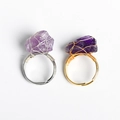 Handmade amethyst raw stone wire wrapped adjustable rings in gold and silver finish - Gold Style / Amethyst