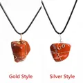 Handmade gold and silver wire-wrapped red jasper stone pendant necklaces with black cord - Red Jasper