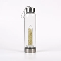 Portable crystal glass water bottle with yellow citrine stones and stainless steel base - Citrine