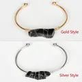 Handcrafted gold and silver bracelets with raw black stone inlay, bohemian style - Black (Obsidian) - Gold