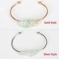 Handmade gold and silver open bangles with green fluorite crystal wire wrapped detail - Green (Fluorite) - Gold