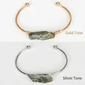 Handmade woven gold and silver bracelets featuring natural labradorite gemstones - Grey (Labradorite) - Gold