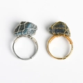 Handmade silver and gold wire wrapped rings with natural labradorite raw stones - Labradorite
