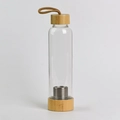 Portable glass water bottle with natural bamboo lid, woven strap and stainless steel filter - 401-500ml / Empty Bottle with Bamboo Lid