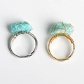 Handmade wire-wrapped raw natural blue stone rings in gold and silver finish - Amazonite