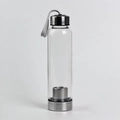 Clear glass water bottle with silver metal caps, wrist strap, and tea infuser for crystals - 401-500ml / Empty Bottle with Metal Lid
