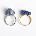 Adjustable raw lapis lazuli wire wrapped ring with handmade gold and silver finish - Lapis Lazuli