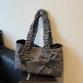Sac fourre-tout gris plissé avec nœuds en tissu léger pour mode quotidienne - Gris