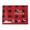 Christmas buffalo plaid table mat with elk and tree silhouettes on white background - Style C Reindeer Plaid Placemat