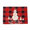 Christmas table mat featuring red buffalo plaid with snowman and tree silhouettes - Style B Snowman Plaid Placemat