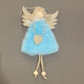 Angelo di Natale in peluche blu con ali dorate e gambe in perle di legno - Blu